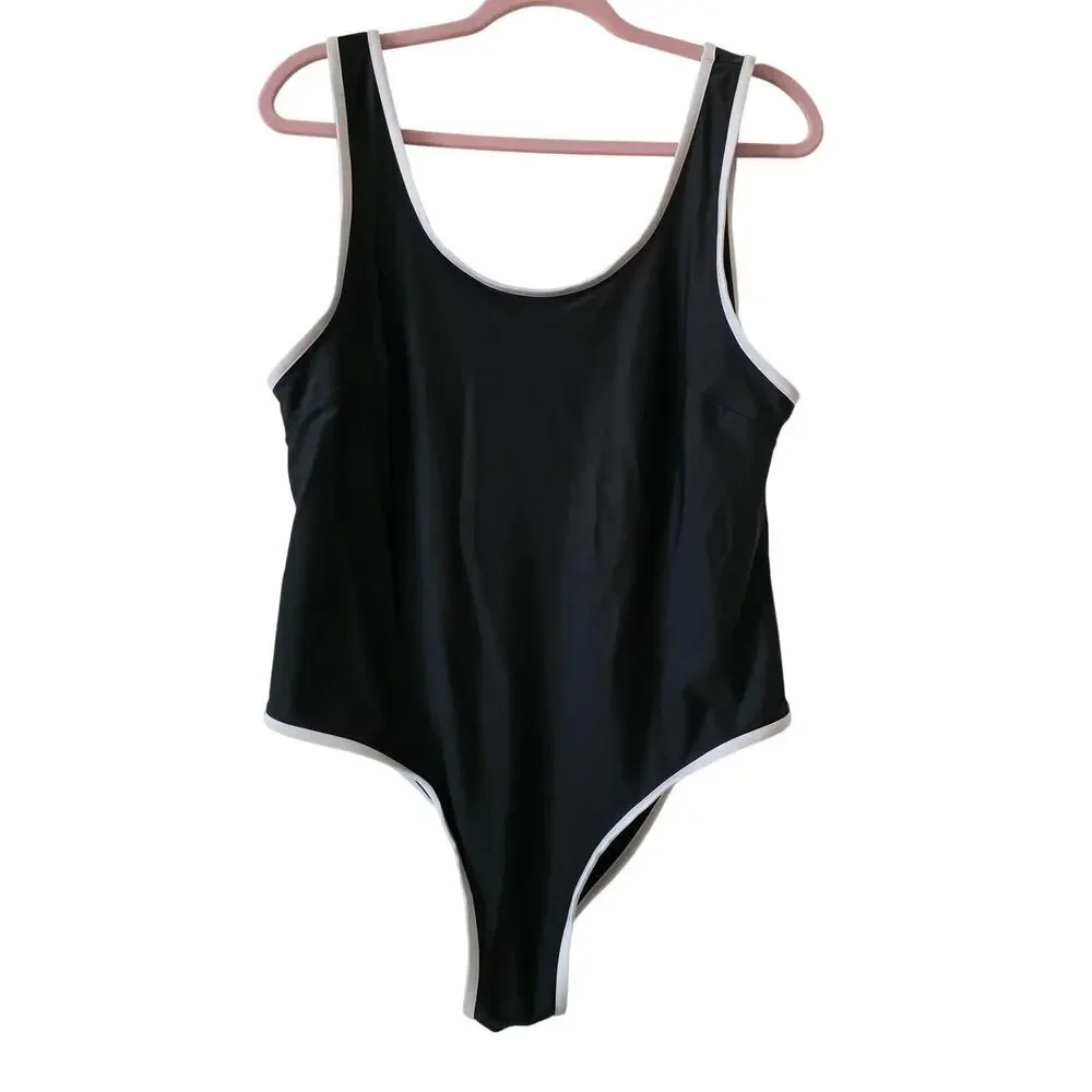 H&M Black & White Contrast Trim One Piece Bathing Suit Size XL